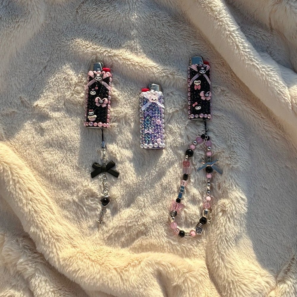 Sanrio Kuromi Set- Glam Rhinestone Lighter w/ Swarovski Crystals & Chic Keychain